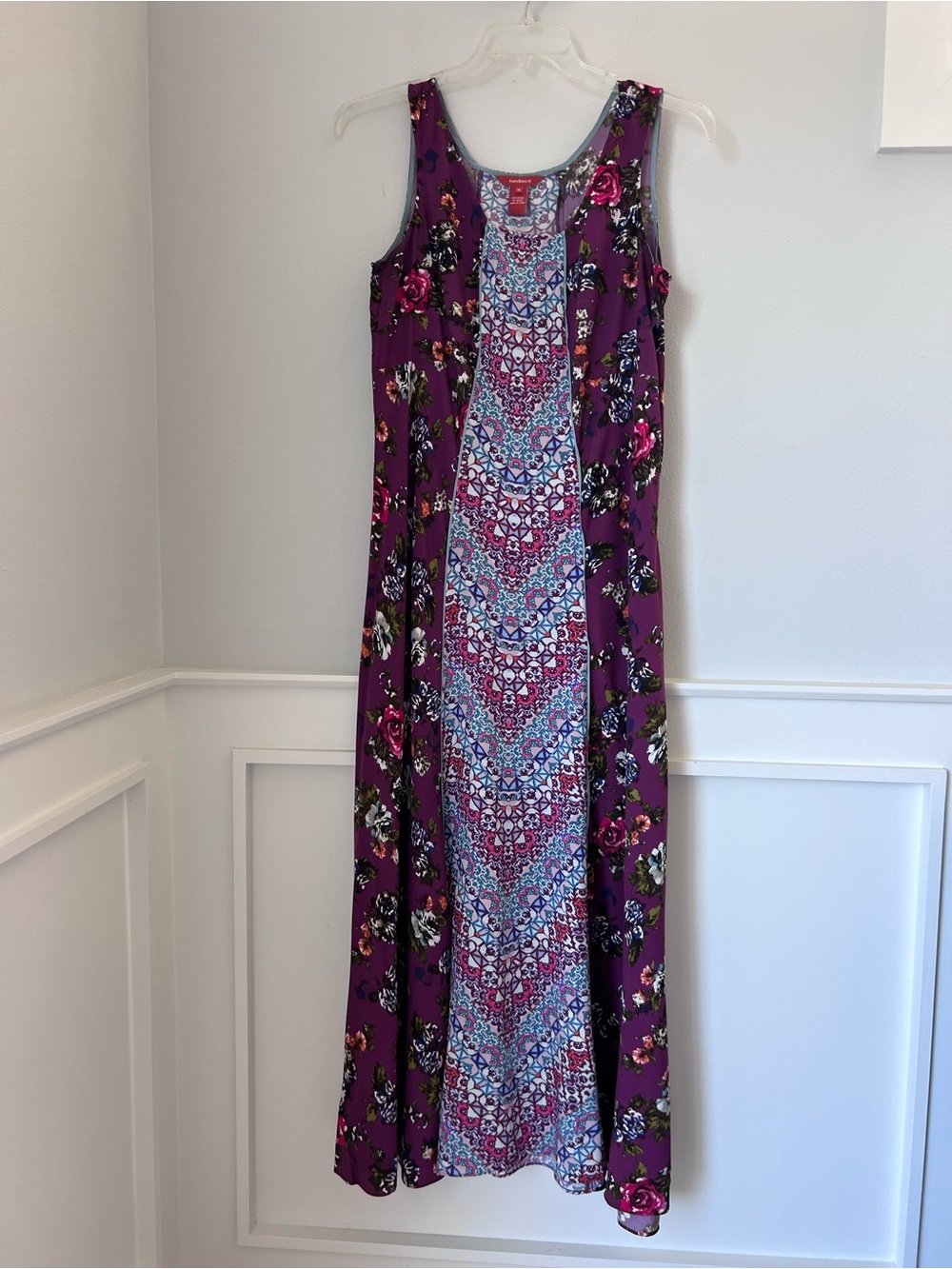 Sundance Purple Floral Maxi Dress with Patterned Center Panel